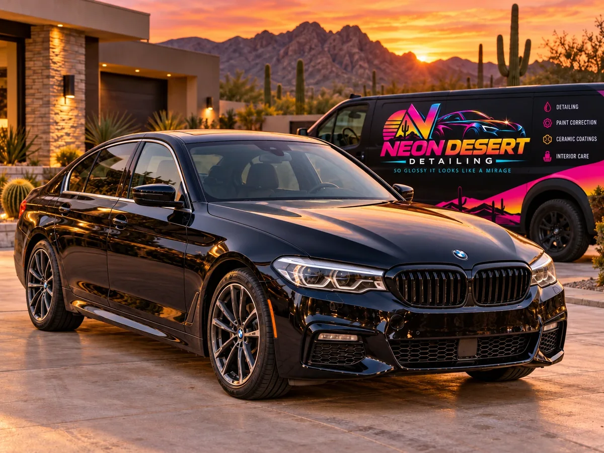 After: a black BMW 5 Series splattered with dirt, then washed and polished to a mirror finish